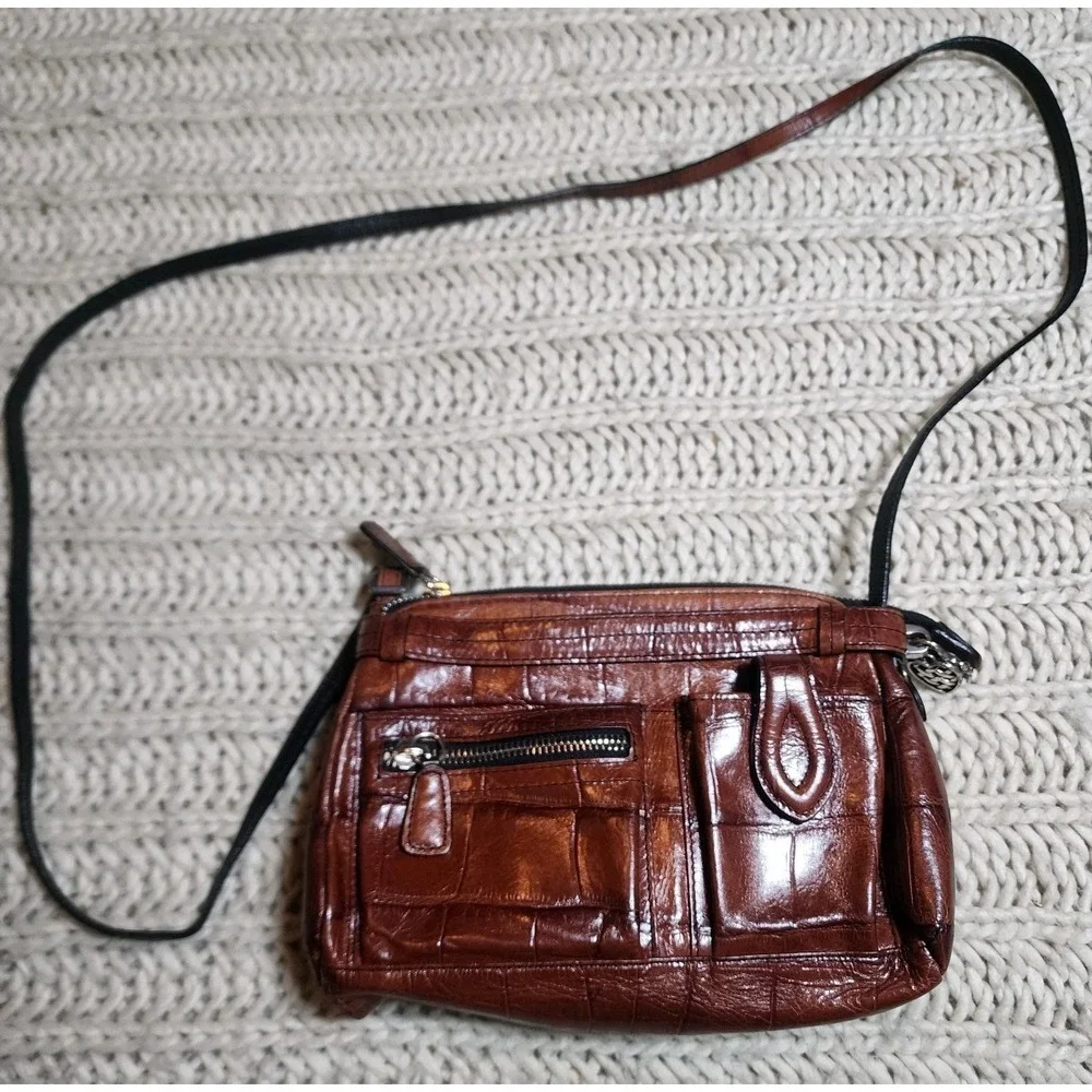 BRIGHTON  All-In-One Crossbody Shoulder Bag Alligator Embossed Chocolate Leather